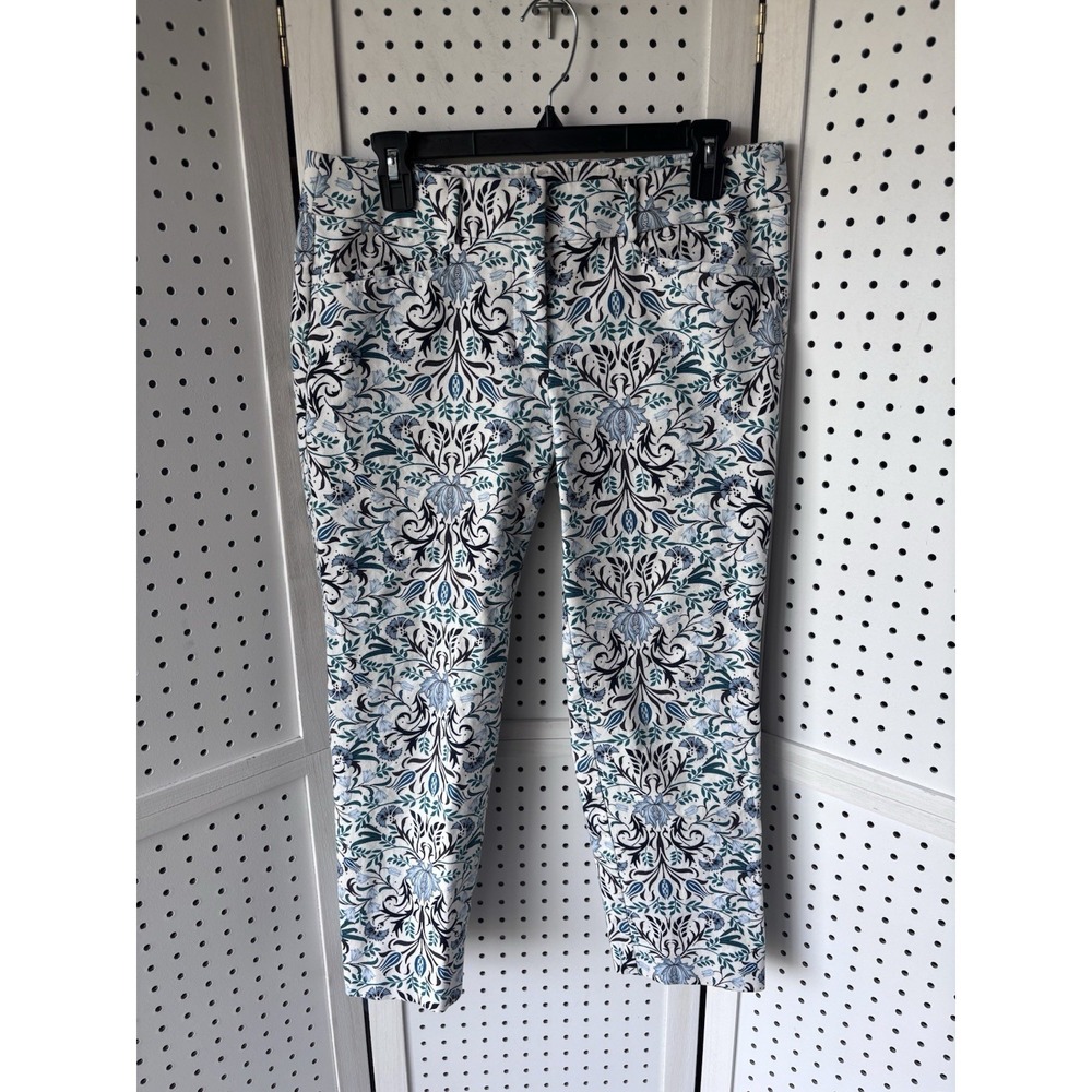 LOFT Marisa Capri Pants Women's 6‎ Cropped Floral Damask Ivory Teal Blue